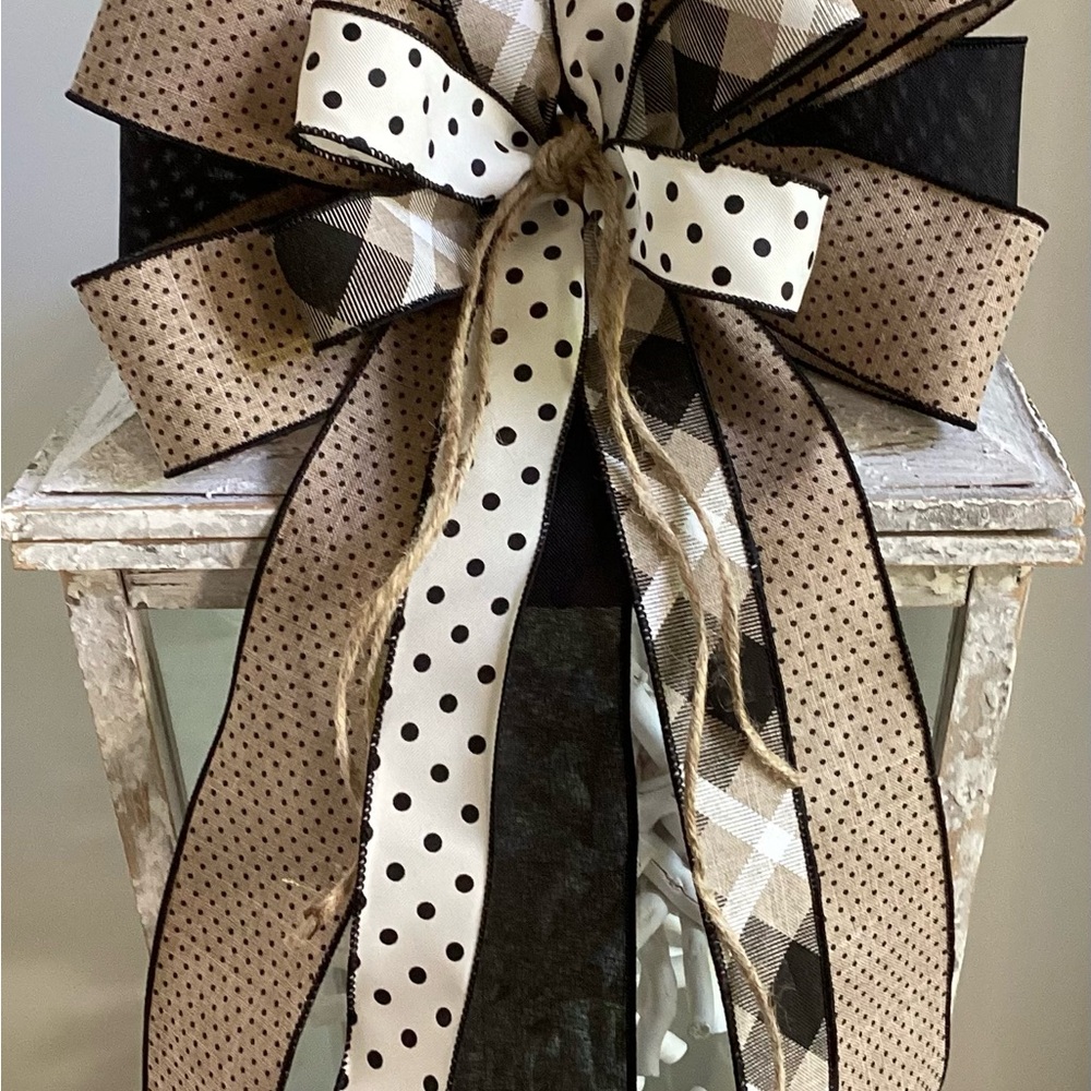 Elegant Polka Dot and Plaid Ribbon Bow